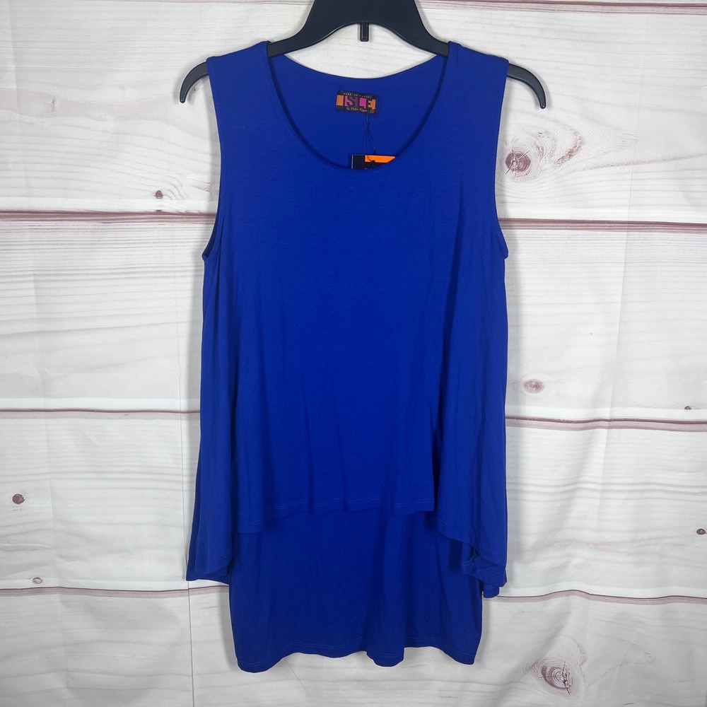 ISLE by Melis Kozan Tank Top Womens S Royal Blue Layered High Low Tunic Jersey